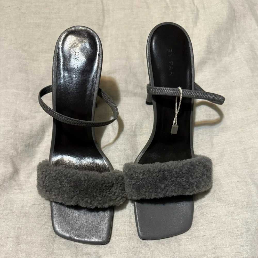 New BY FAR leather ADA sandals color Gray  size 38